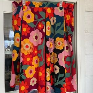 Bold Mod Flowered Skirt with Pockets 3X 60s Artsy Colorful Fun